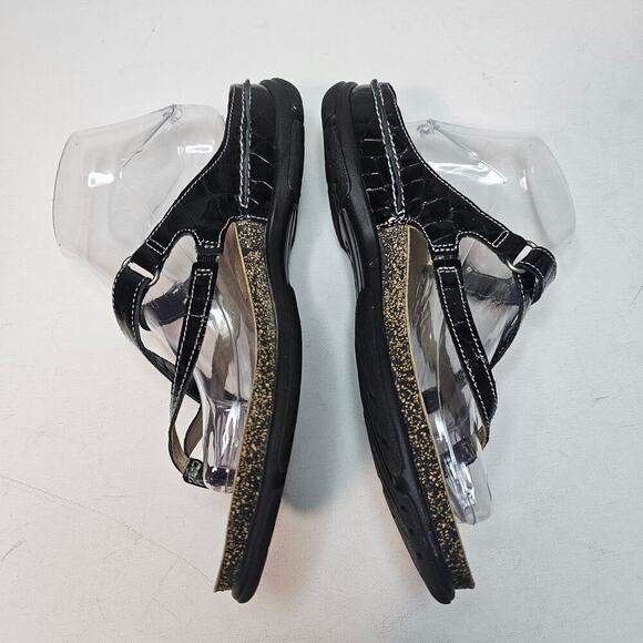 ECCO Sz39 Strappy Patent Croco pattern‎ flip flops leather slippers. Comfy. Boho - Picture 5 of 10